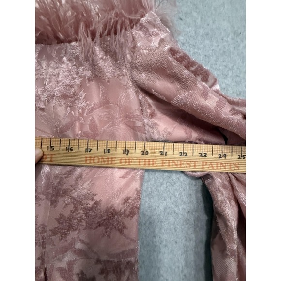 Serafina Jacket Womens 12 Pink Floral Jacquard Faux Fur Rhinestone Button Peplum - Picture 8 of 16